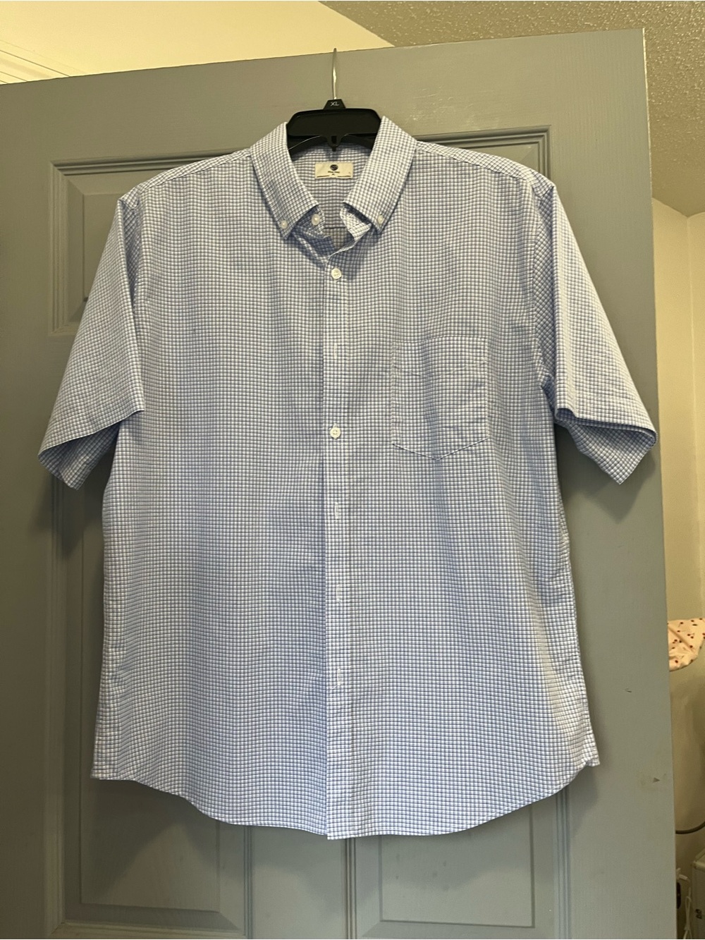 Men's Short-Sleeve Button-Down Dress Shirt - Light Blue Check